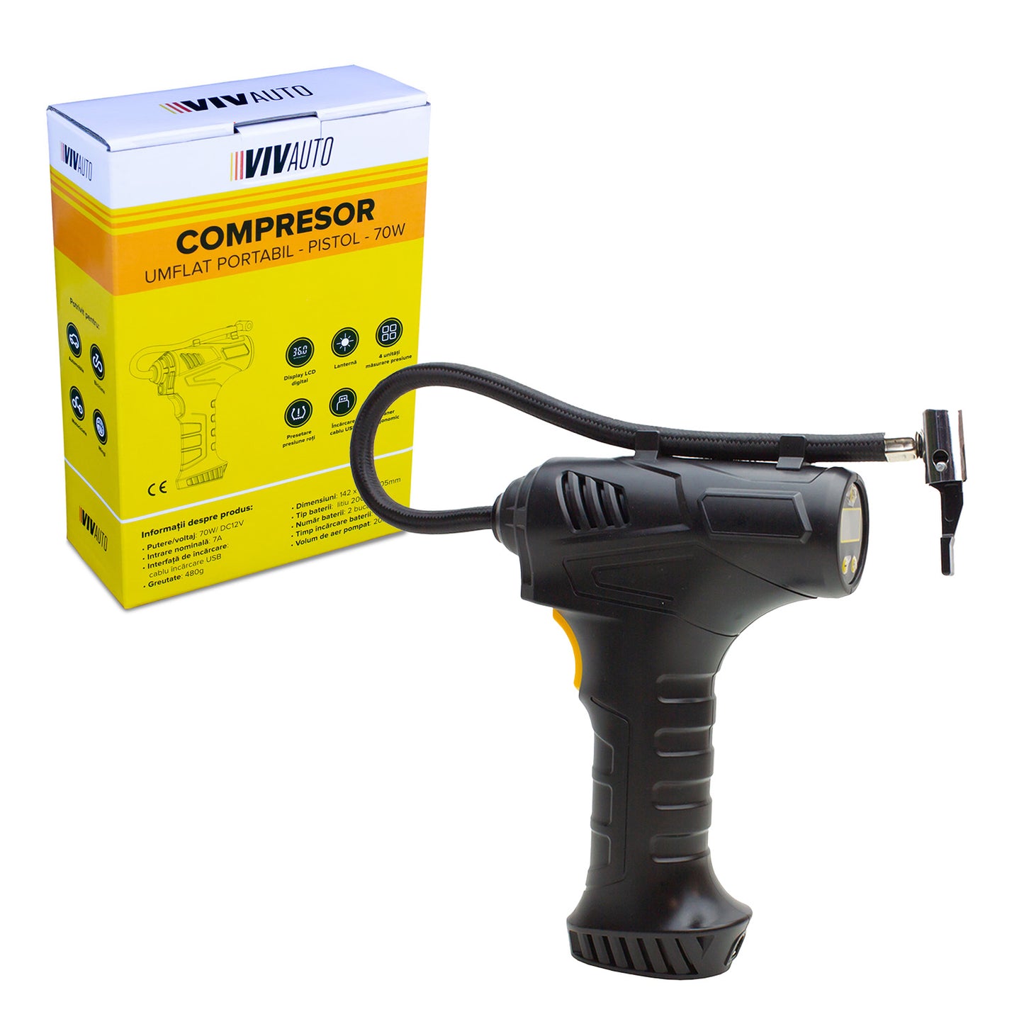 Compresor umflat portabil VivAuto - Pistol 70W