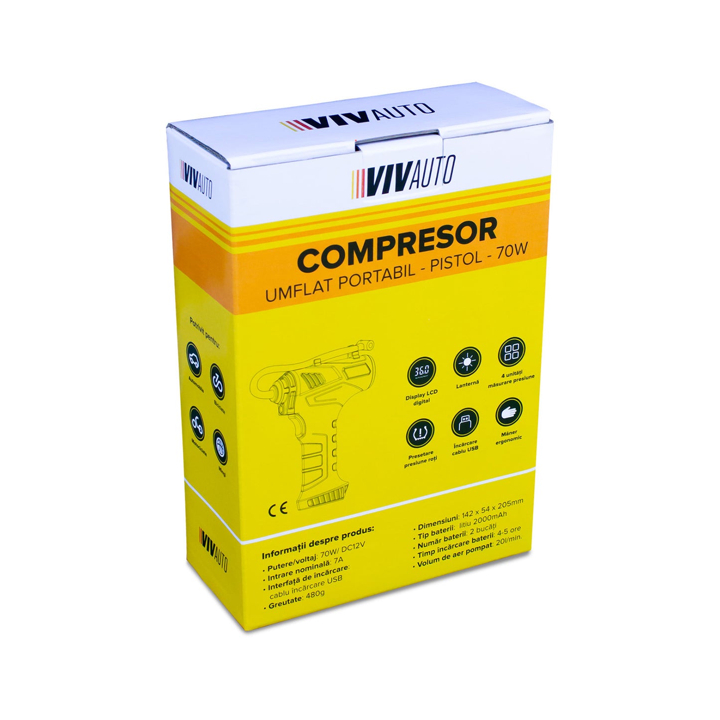 Compresor umflat portabil VivAuto - Pistol 70W
