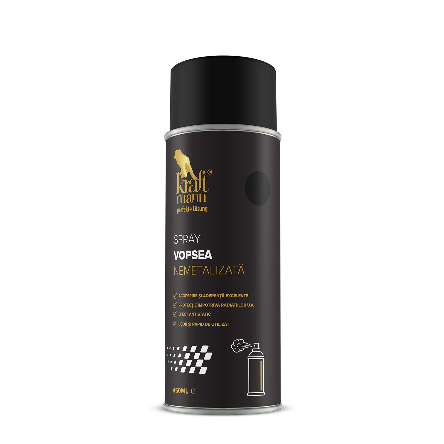 Spray vopsea nemetalizata Kraftmann - negru mat, 450ml