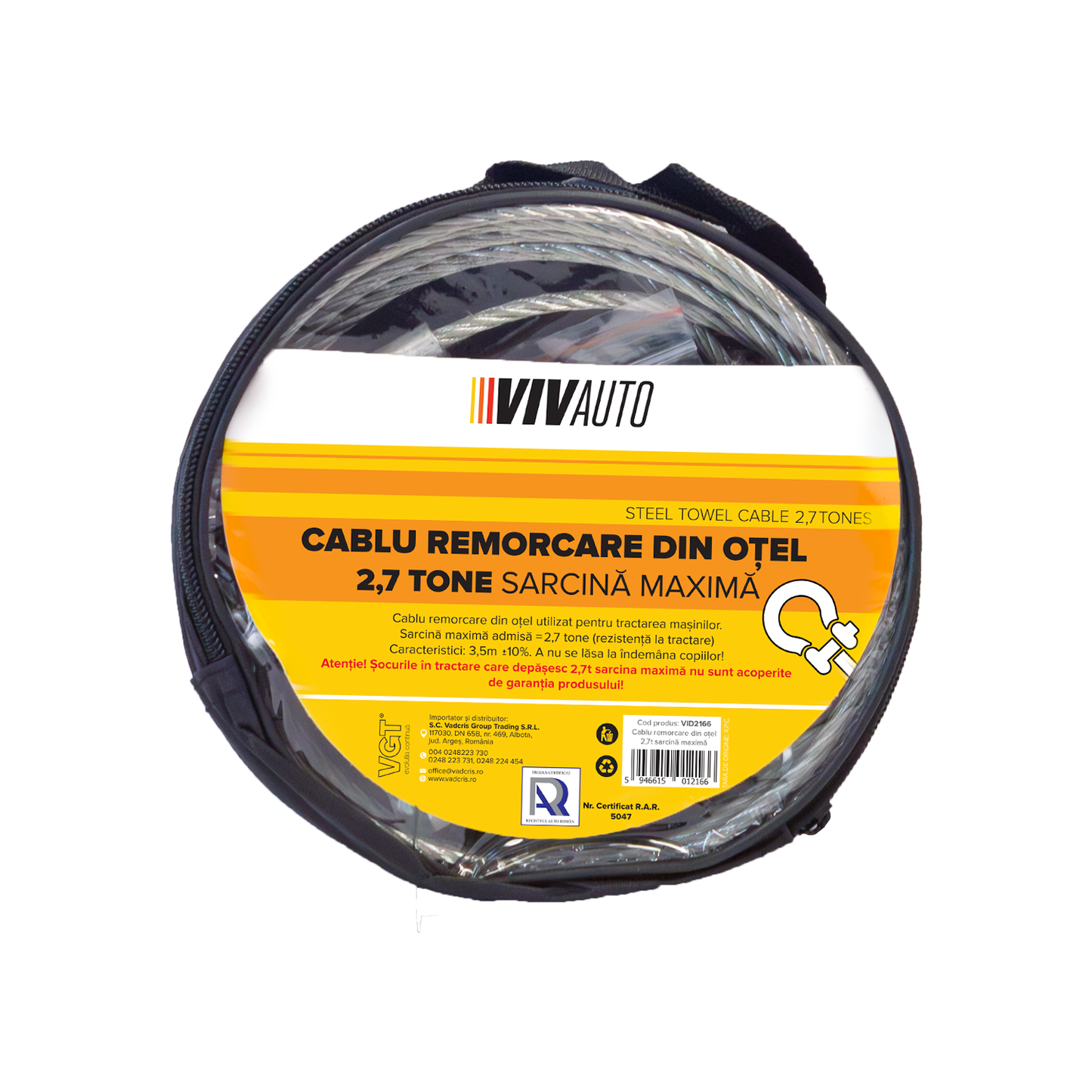 Cablu de remorcare din otel 2,7T VivAuto