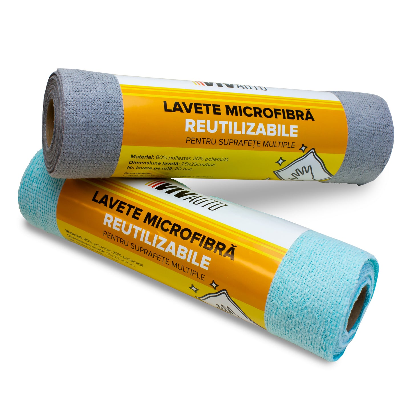Lavete microfibra reutilizabile VivAuto pentru suprafete multiple, 25x25cm