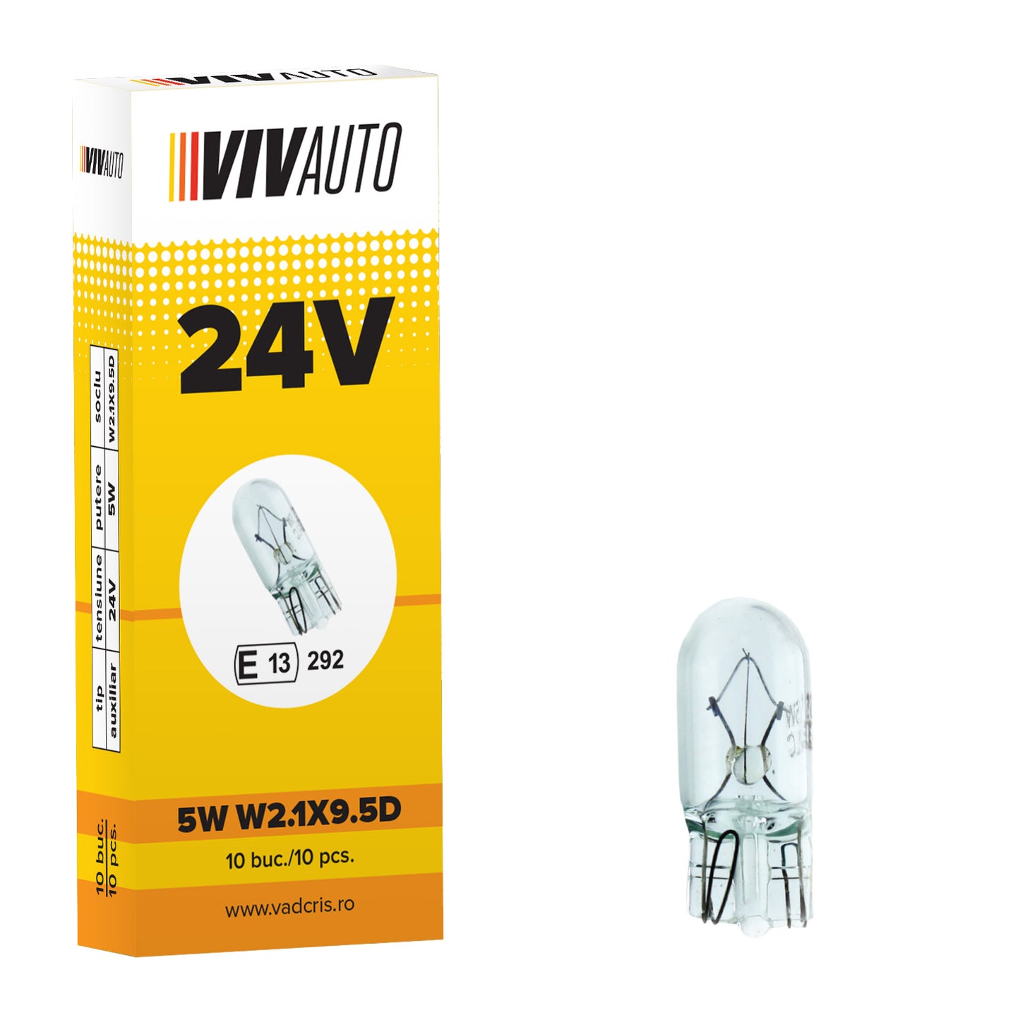 Bec VivAuto 24V, 5W, W2, 1X9, 5D lucas nou, 10 buc.