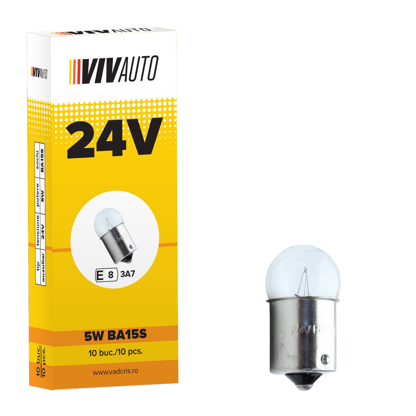 Bec VivAuto 24V, 5W, BA15S, cireasa, 10 buc.