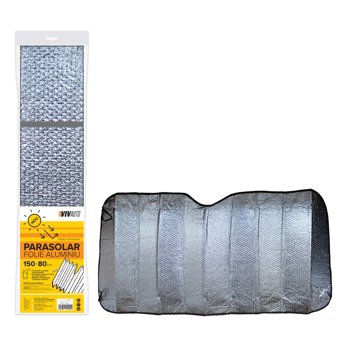 Parasolar bord VivAuto cu două fete 150x80cm