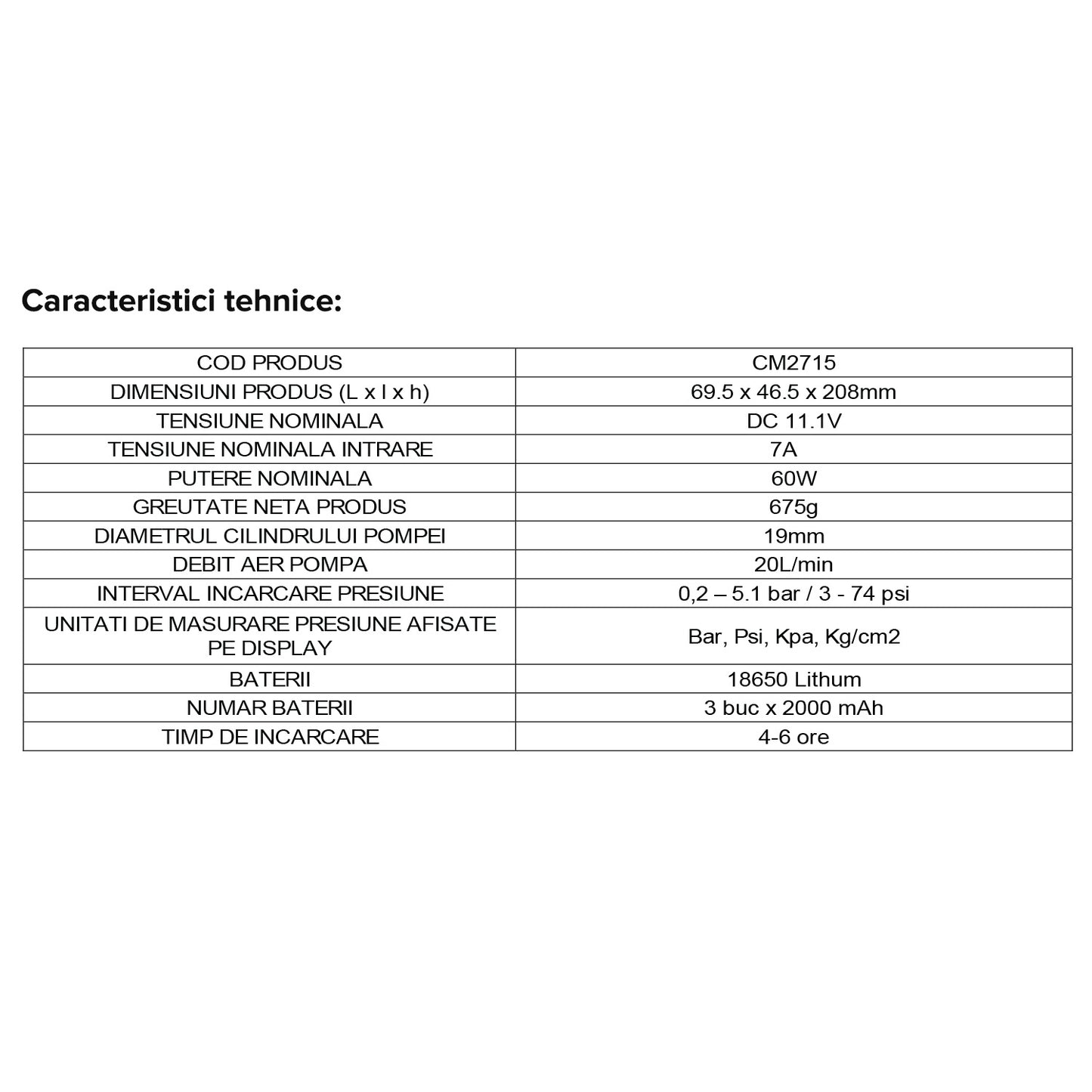 Compresor umflat portabil mare Kraftmann - 60W