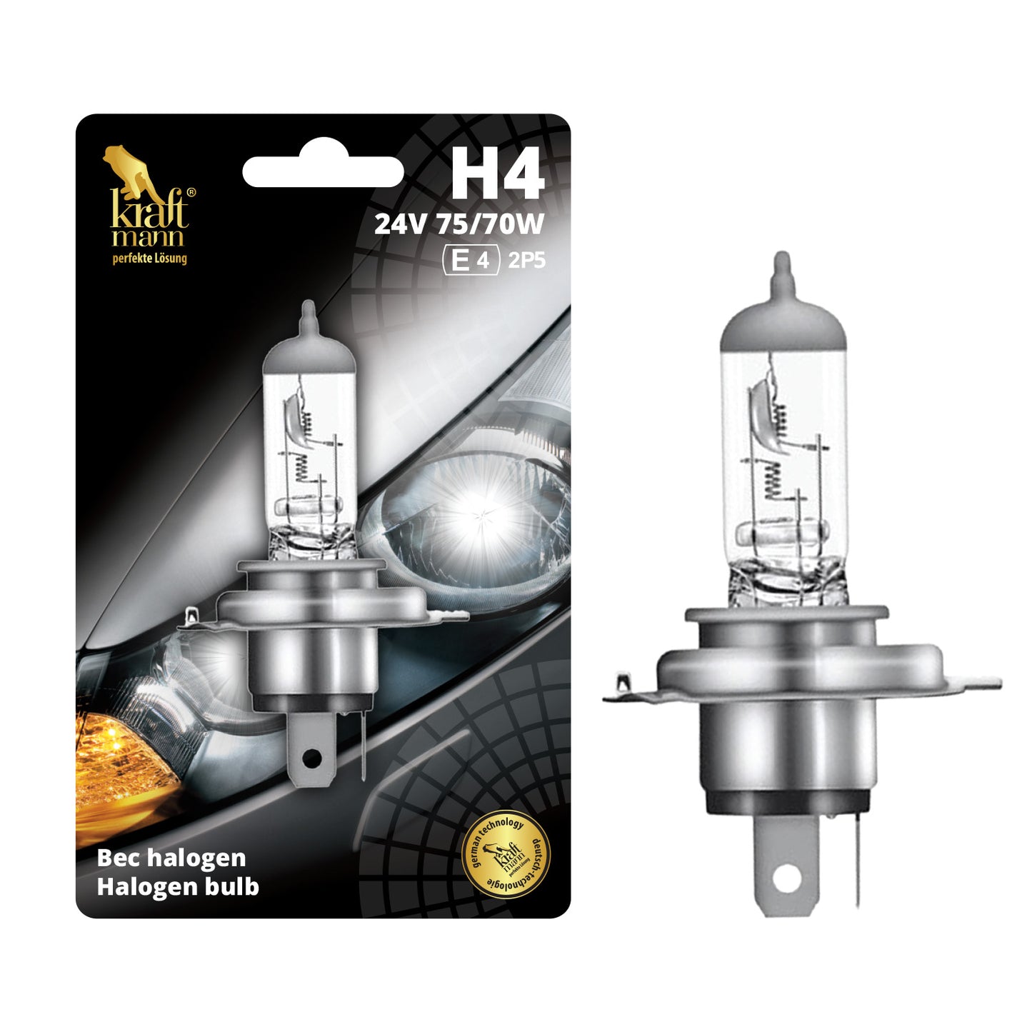 Bec halogen Kraftmann H4, 24V, 75/70W, P43T