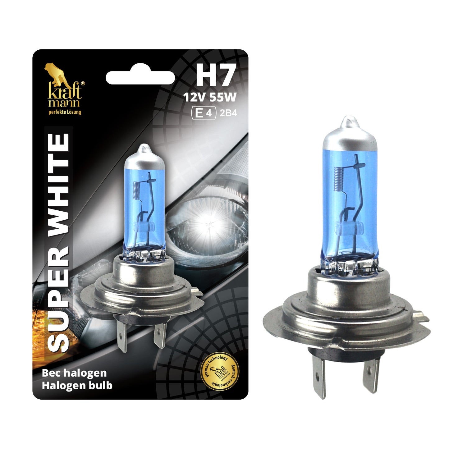 Bec halogen Kraftmann SUPER WHITE H7, 12V, 55W, PX26D