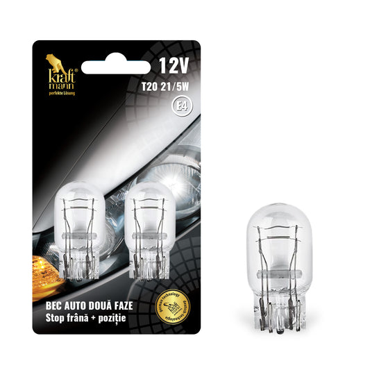 Bec Kraftmann T20, 12V, 21/5W, doua faze stop frana + pozitie, 2 buc.