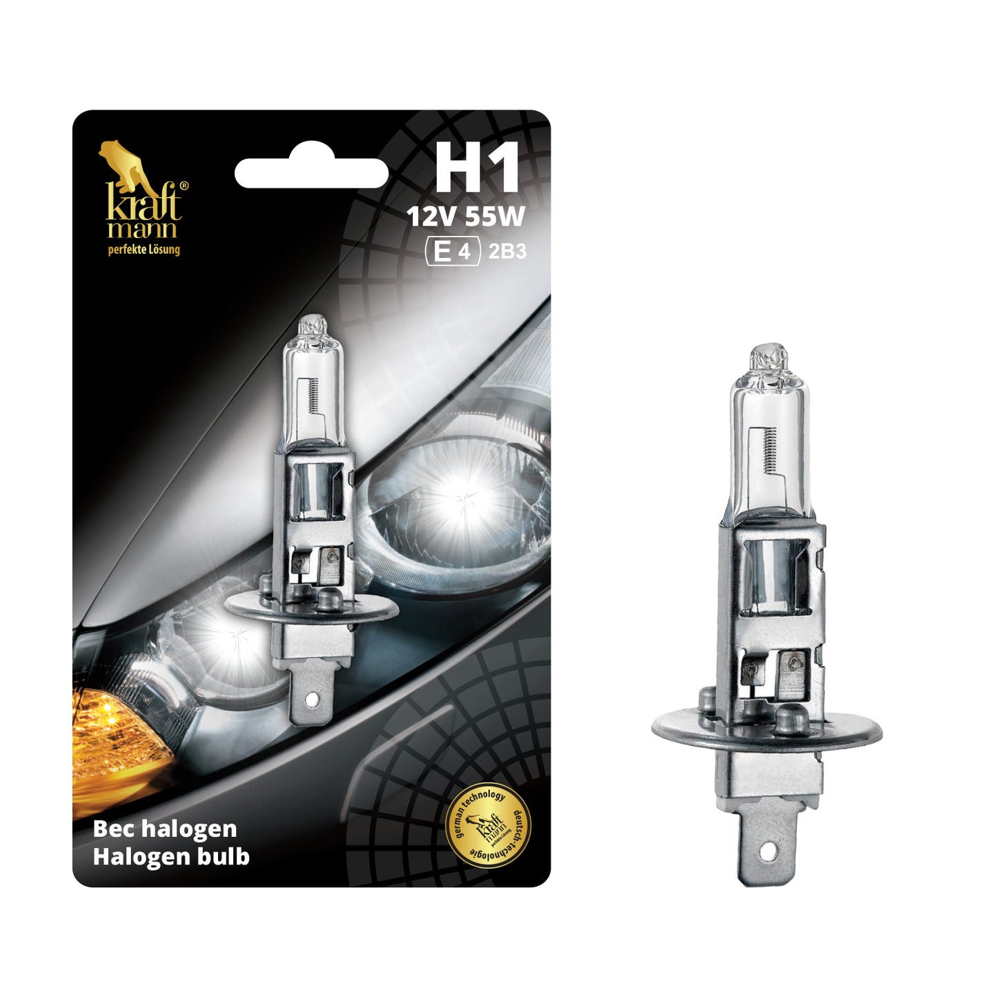 Bec halogen Kraftmann, H1, 12V, 55W, P14.5s