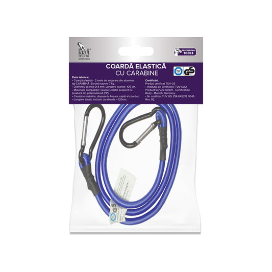 Coarda elastica cu carabine Kraftmann din aluminiu, sarcina maxima 7kg/105 cm