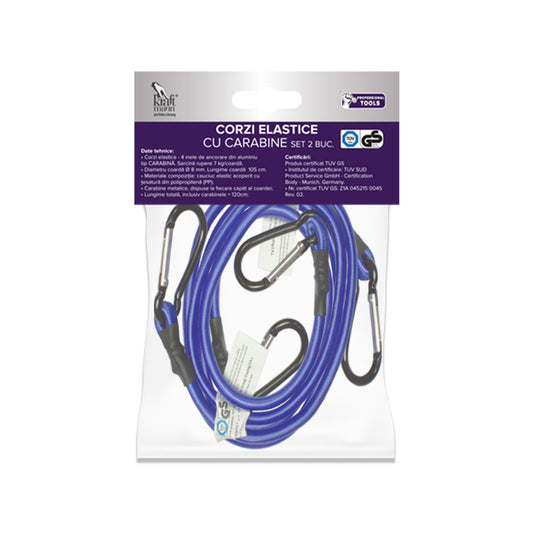Coarda elastica cu carabine din aluminiu Kraftmann Professional Tools, sarcina maxima 7kg/105 cm, set 2 buc