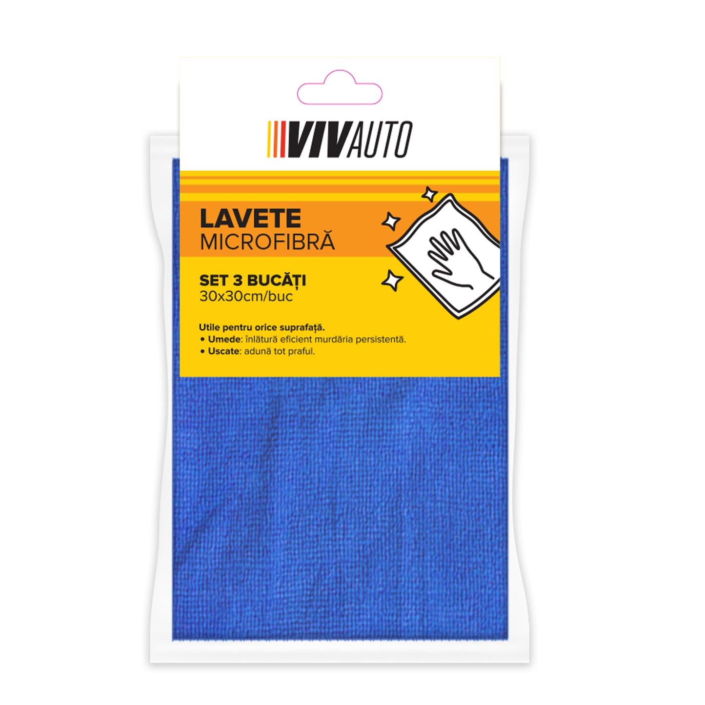 Lavete microfibra VivAuto, 30x30cm, set 3 buc