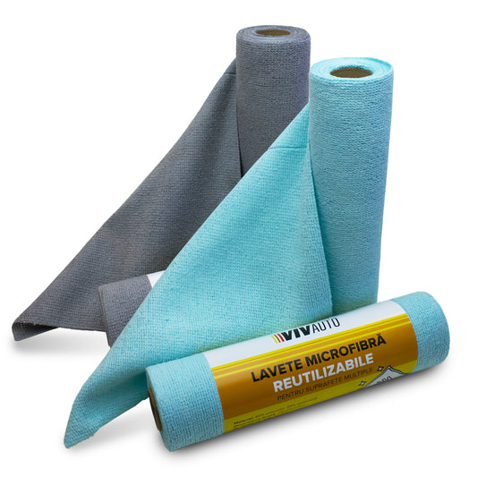 Lavete microfibra reutilizabile VivAuto pentru suprafete multiple, 25x25cm