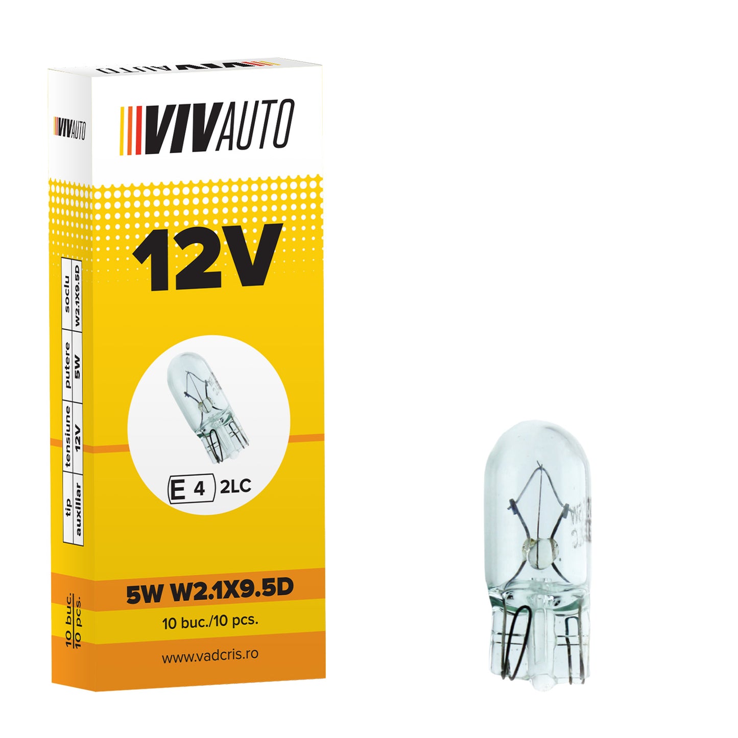 Bec VivAuto 12V 5W W2,1X9, 5D lucas nou, 10 buc.