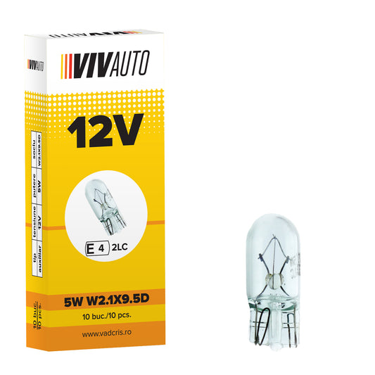 Bec VivAuto 12V 5W W2,1X9, 5D lucas nou, 10 buc.