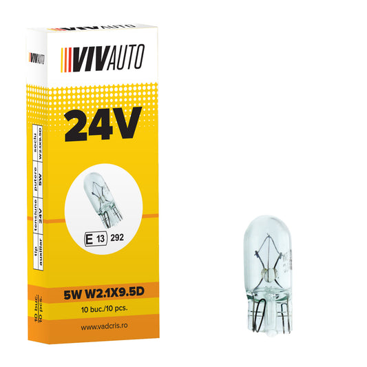 Bec VivAuto 24V, 5W, W2, 1X9, 5D lucas nou, 10 buc.