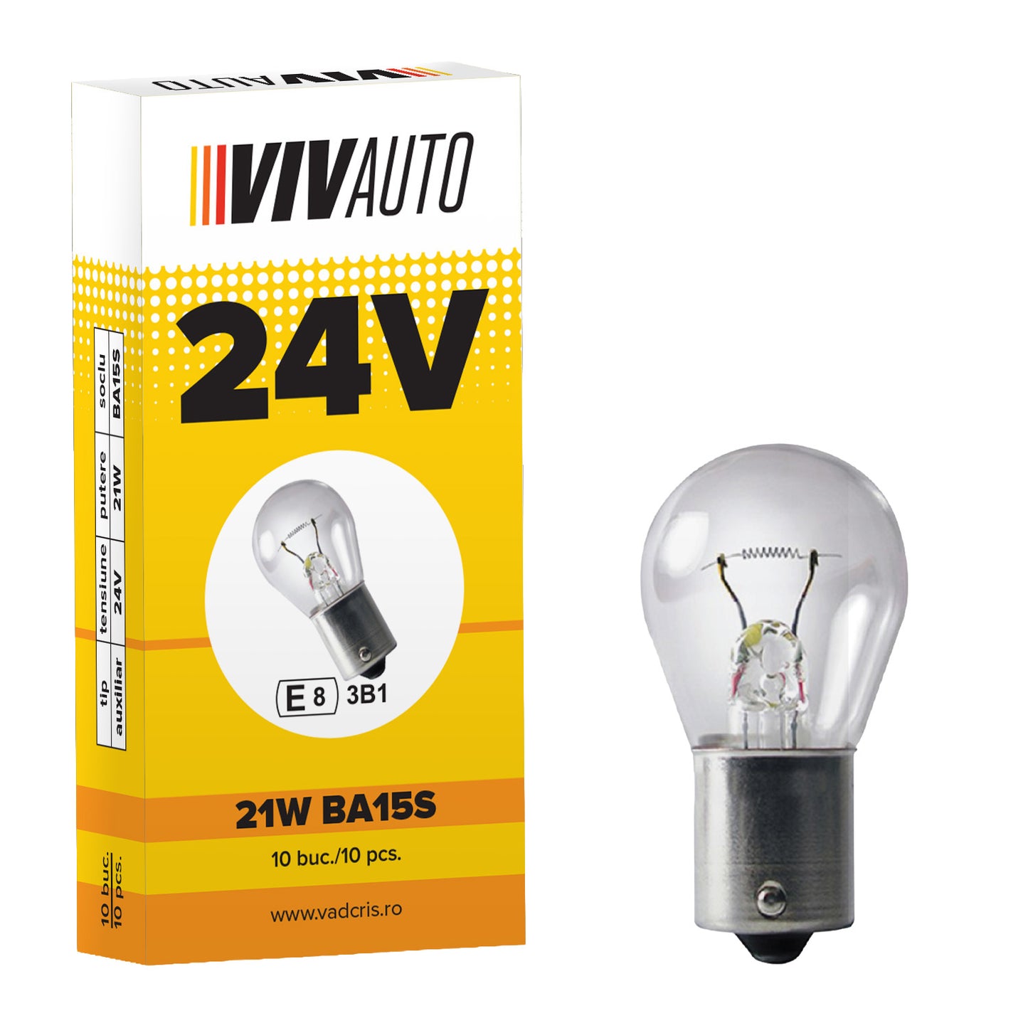 Bec VivAuto 24V, 21W, BA15S, o faza semnalizare, 10 buc.