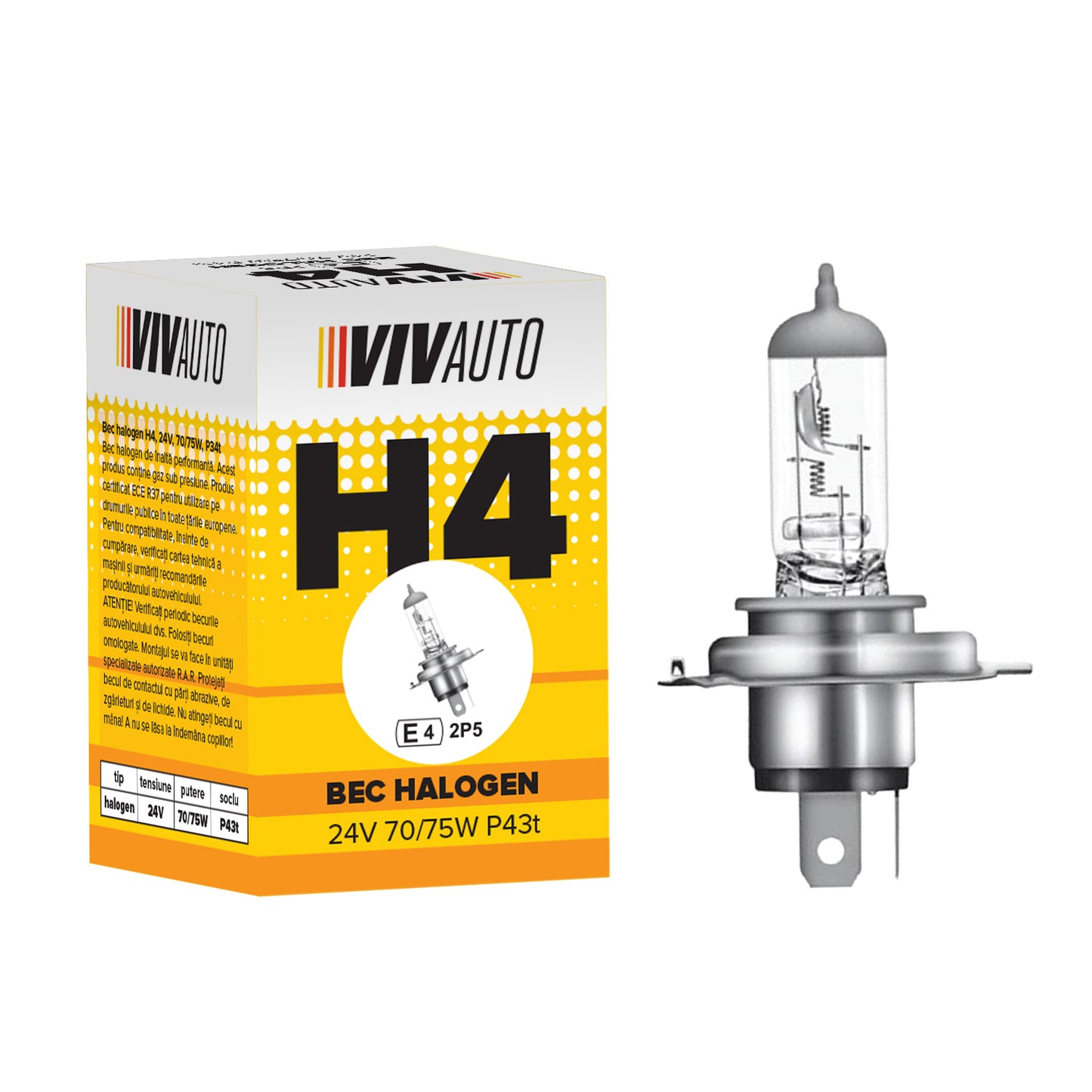 Bec halogen VivAuto H4 24V P43T 70/75W