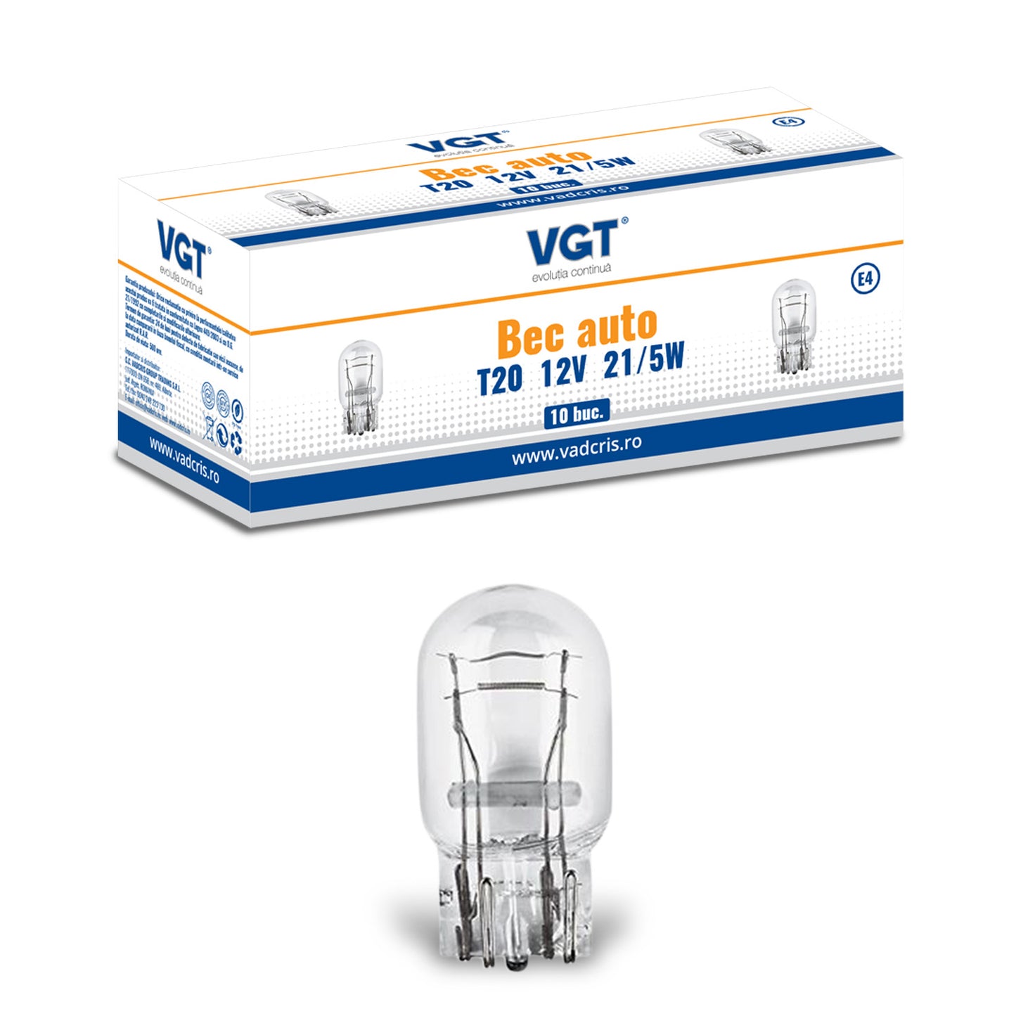 Bec auto T20, 12V, 21/5W, doua faze, stop frana + pozitie, 10 buc.