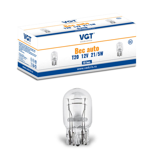Bec auto T20, 12V, 21/5W, doua faze, stop frana + pozitie, 10 buc.