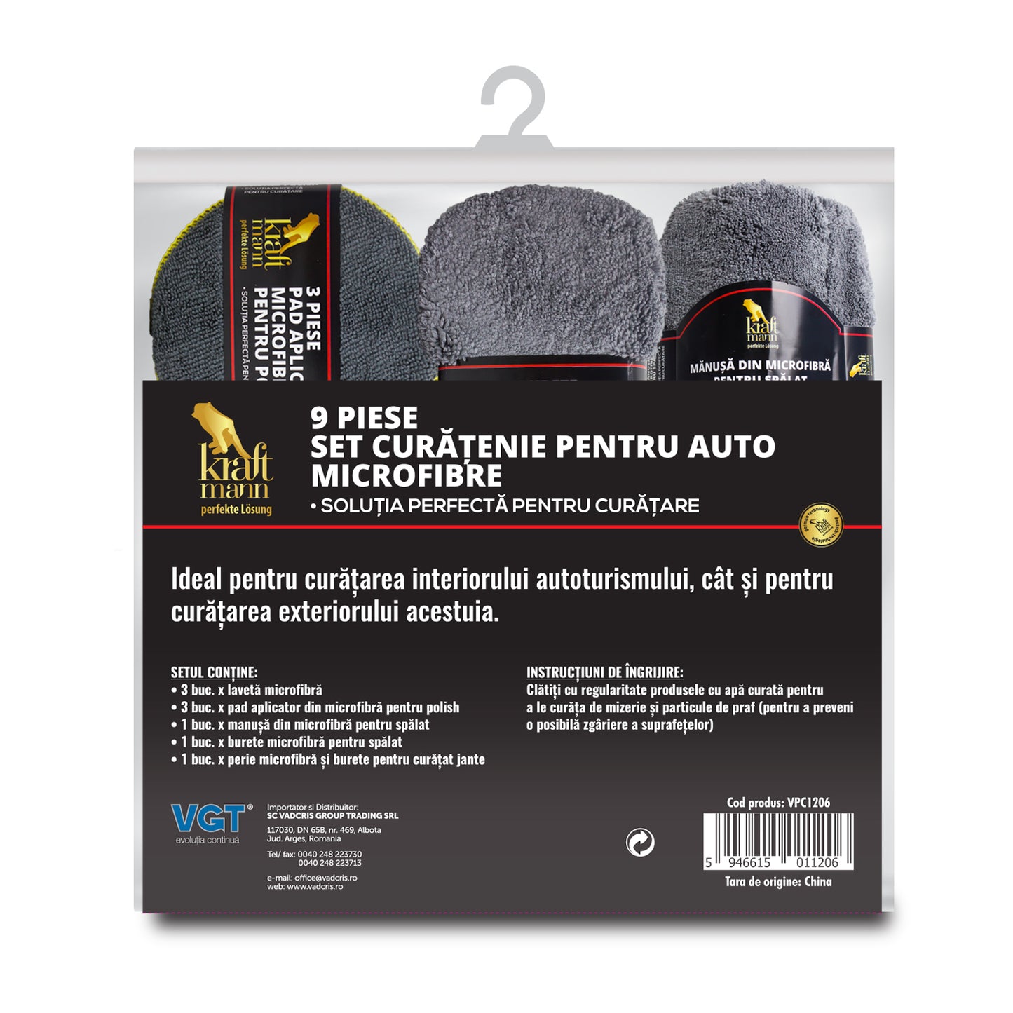 Set curatenie auto Kraftmann - 9 piese microfibra