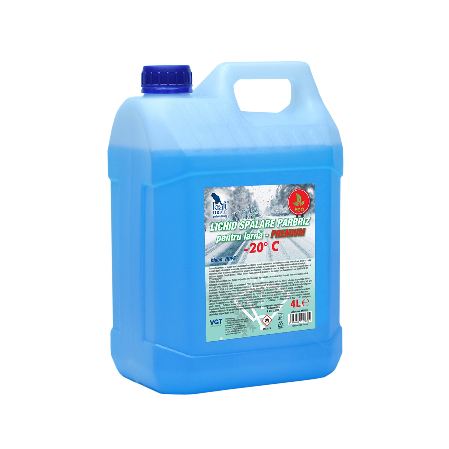Lichid spalare parbriz premium Kraftmann pentru iarna, -20°C, 4L